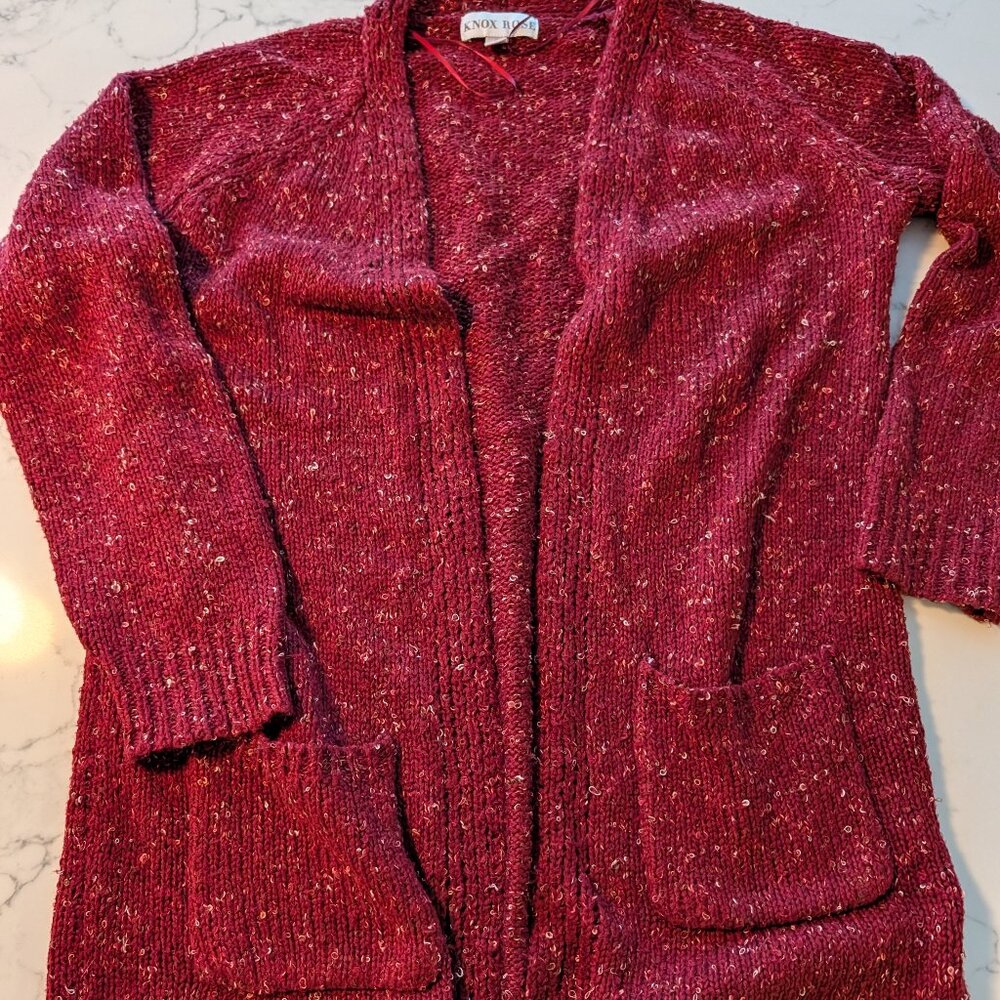 Gently used deep red cardigan, size S (fits like L)